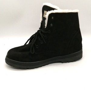 Merence Womens Lace Up Ankle Boots‎ Black Faux Suede Faux Fur Lining EUR 44